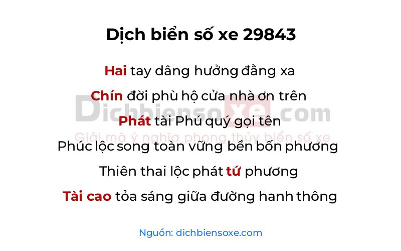 Dịch thơ biển số 29843