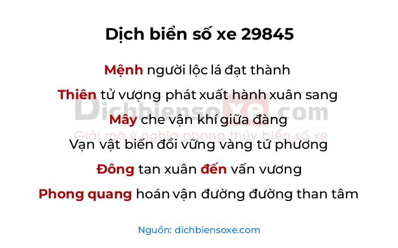 Dịch thơ biển số 29845