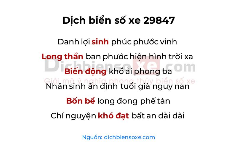 Dịch thơ biển số 29847