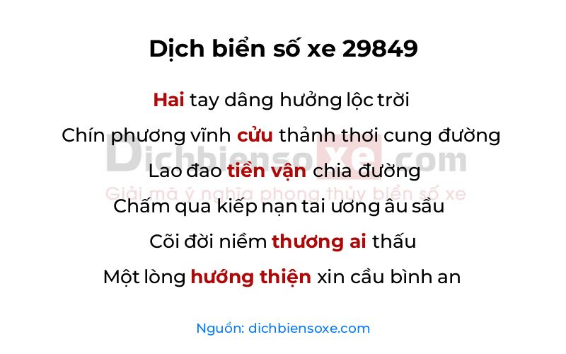 Dịch thơ biển số 29849