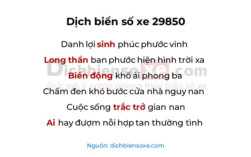 Dịch thơ biển số 29850