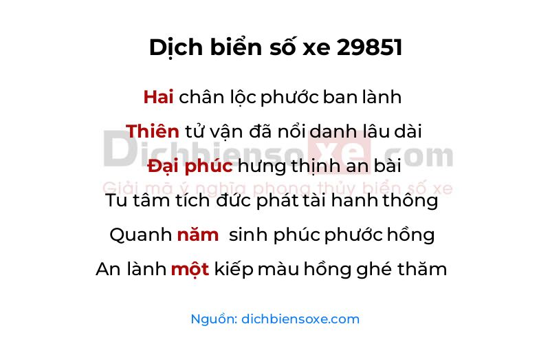Dịch thơ biển số 29851