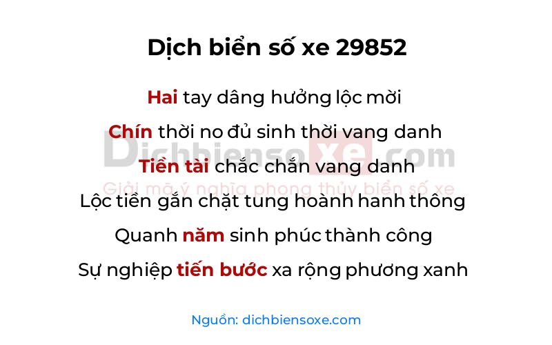 Dịch thơ biển số 29852