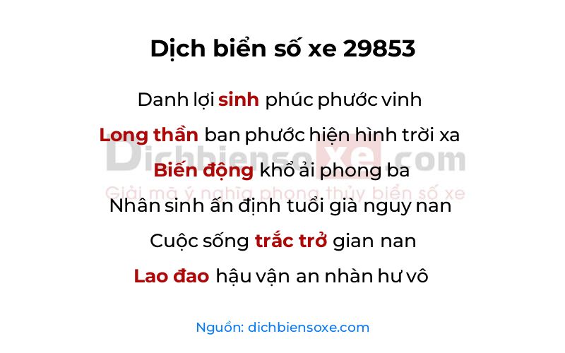 Dịch thơ biển số 29853