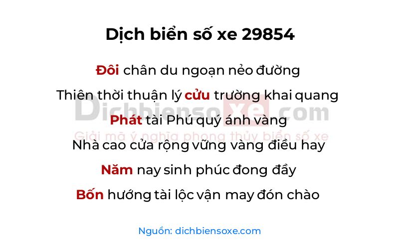 Dịch thơ biển số 29854