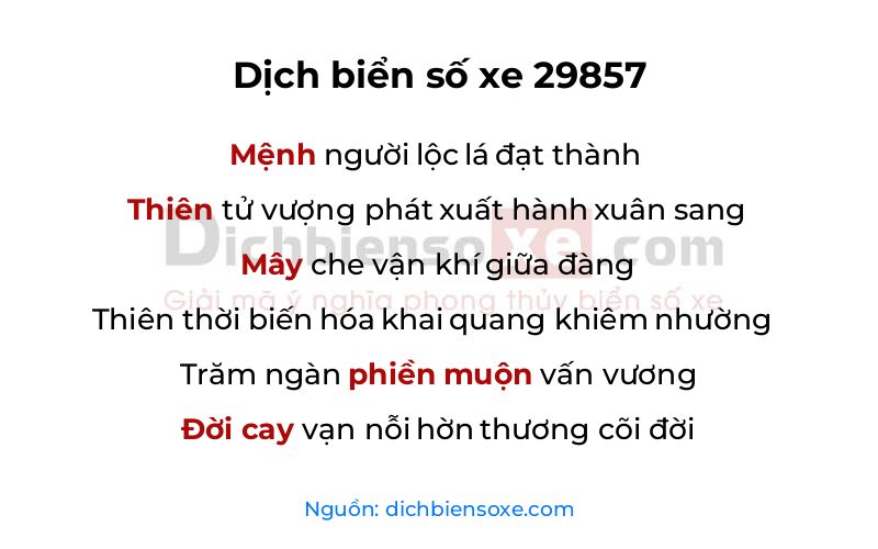 Dịch thơ biển số 29857