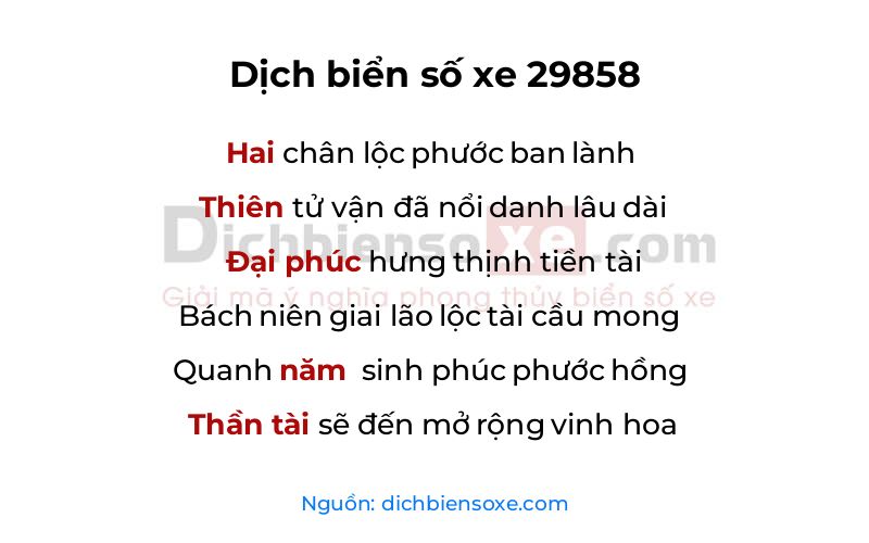 Dịch thơ biển số 29858