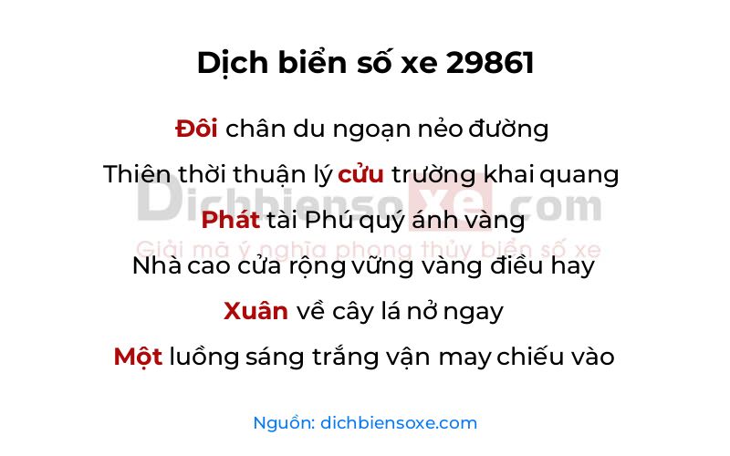 Dịch thơ biển số 29861