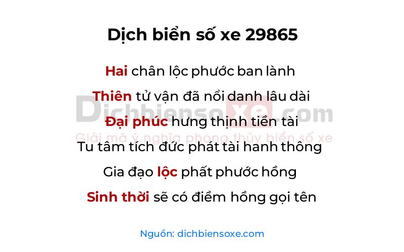 Dịch thơ biển số 29865