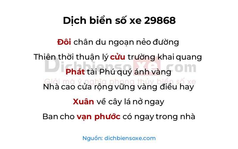 Dịch thơ biển số 29868