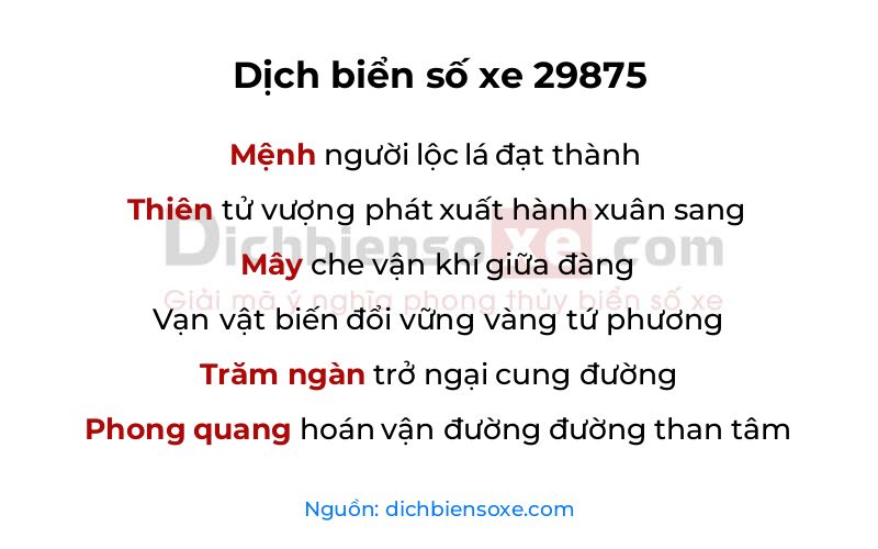 Dịch thơ biển số 29875