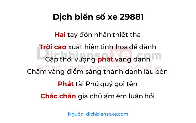 Dịch thơ biển số 29881