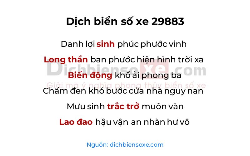Dịch thơ biển số 29883