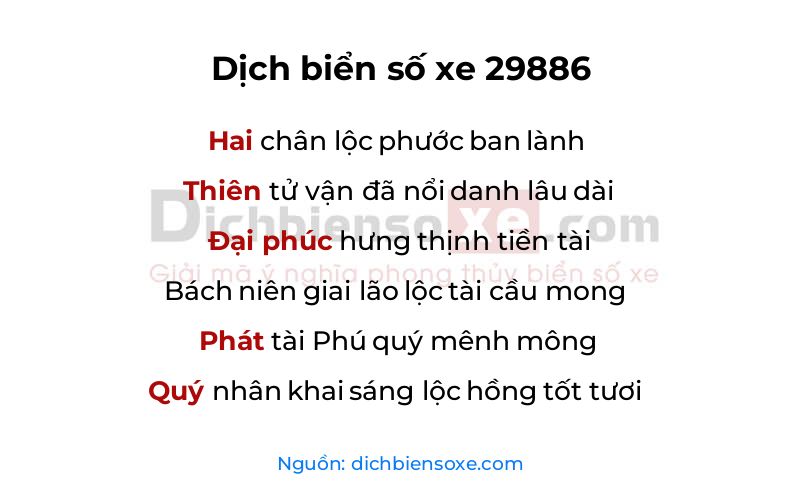 Dịch thơ biển số 29886