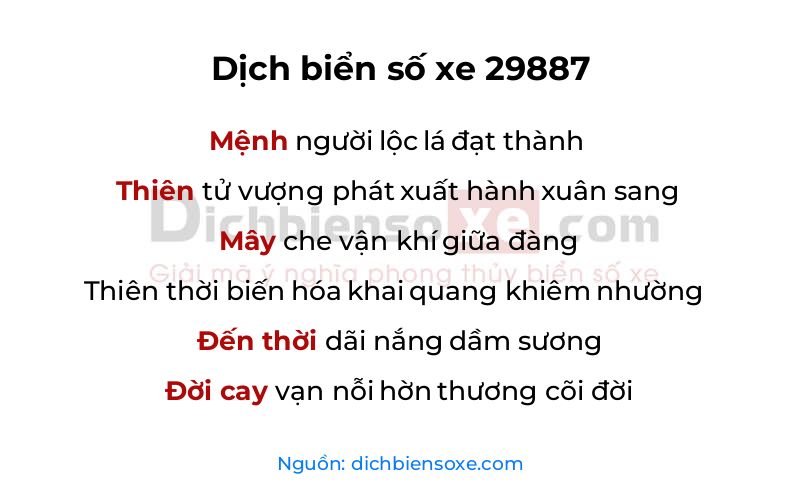 Dịch thơ biển số 29887