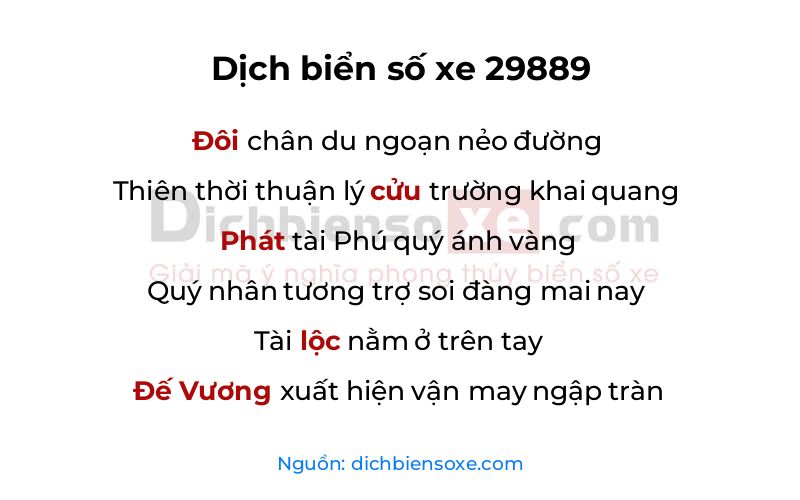 Dịch thơ biển số 29889