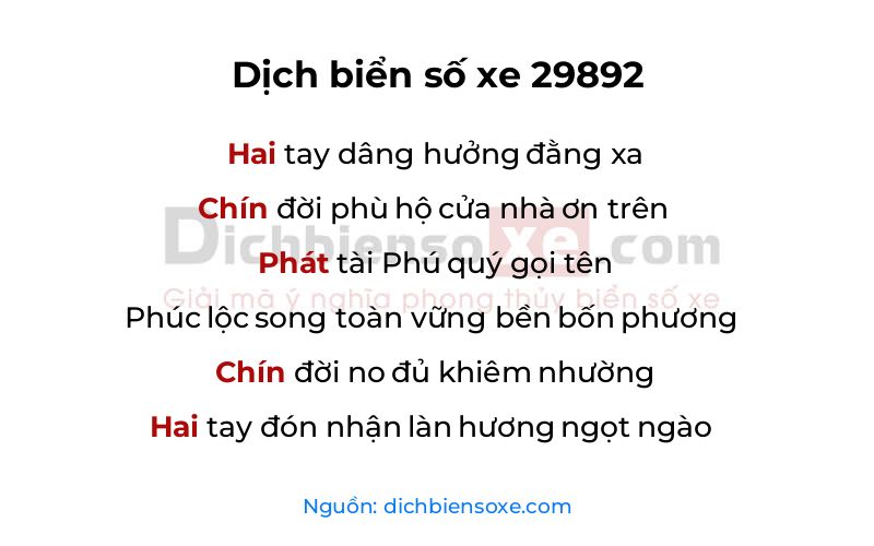 Dịch thơ biển số 29892