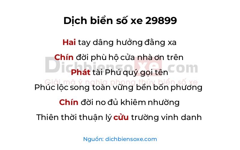 Dịch thơ biển số 29899