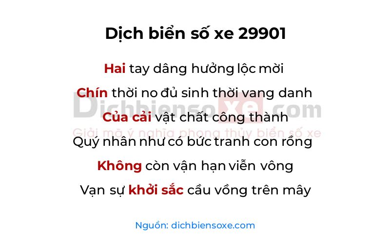 Dịch thơ biển số 29901