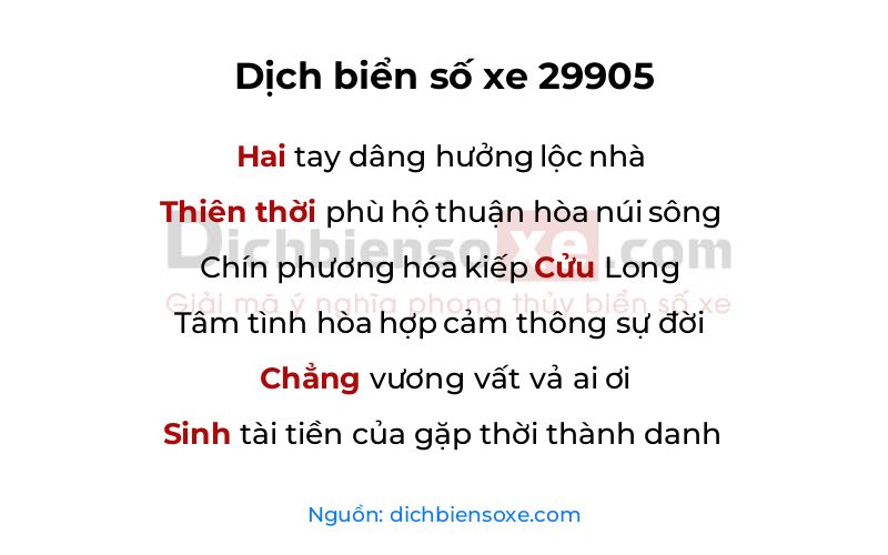 Dịch thơ biển số 29905