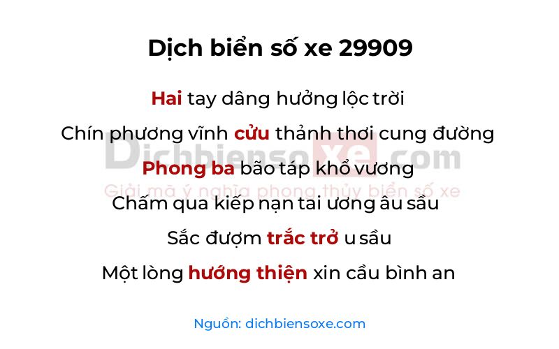 Dịch thơ biển số 29909