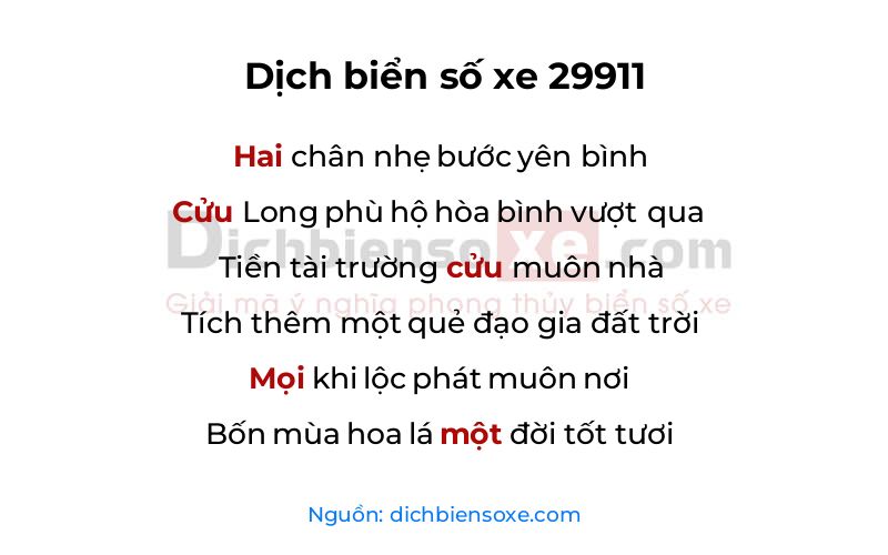 Dịch thơ biển số 29911