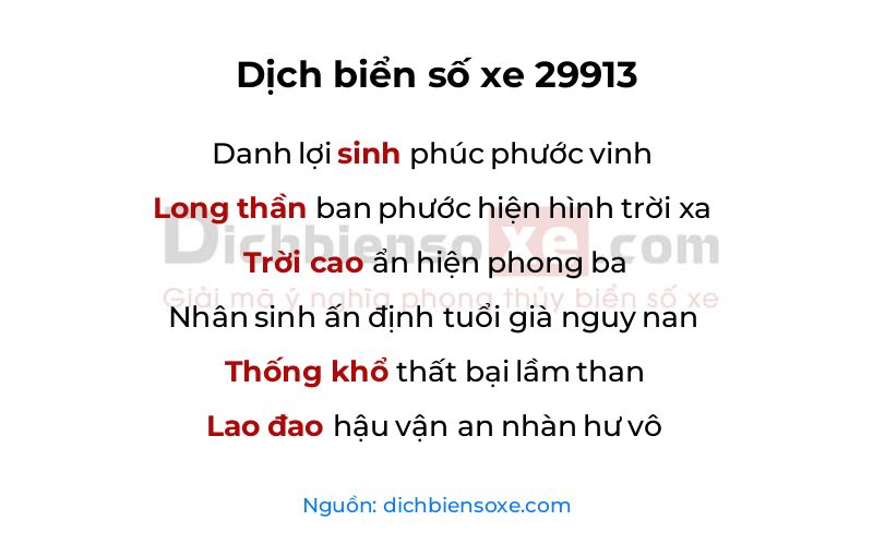 Dịch thơ biển số 29913