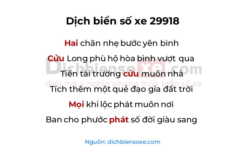 Dịch thơ biển số 29918