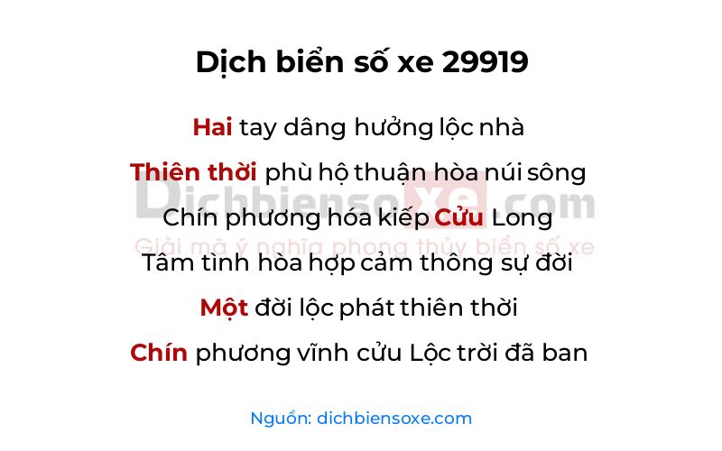 Dịch thơ biển số 29919