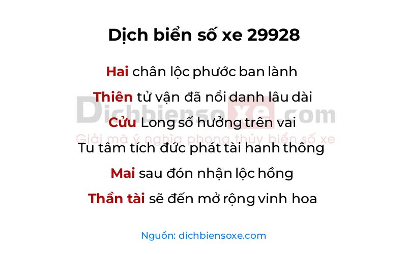 Dịch thơ biển số 29928