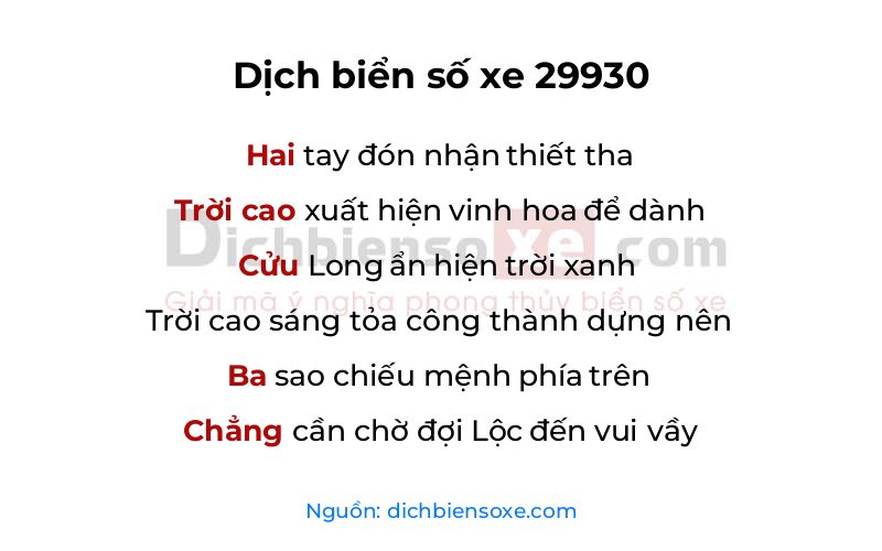 Dịch thơ biển số 29930
