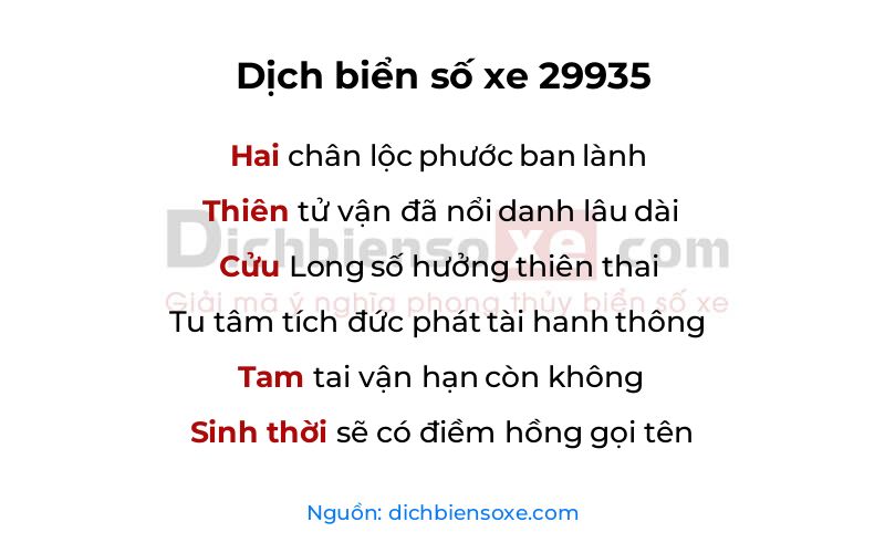 Dịch thơ biển số 29935