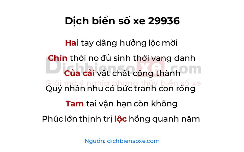 Dịch thơ biển số 29936