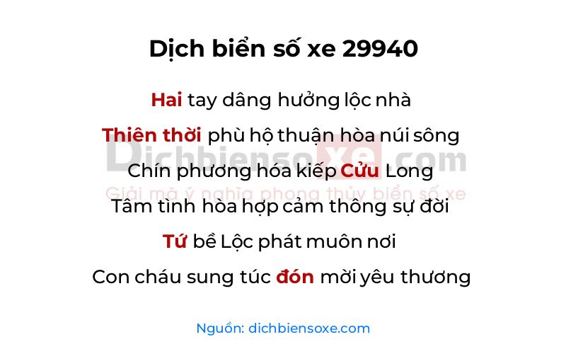 Dịch thơ biển số 29940