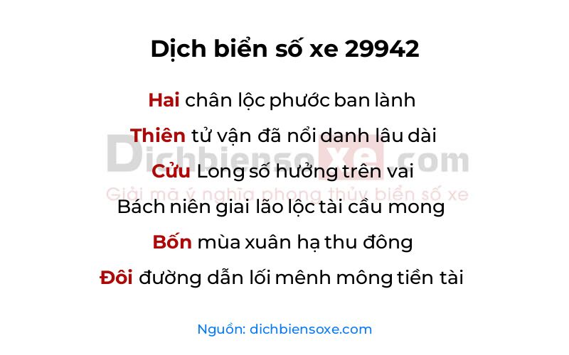 Dịch thơ biển số 29942