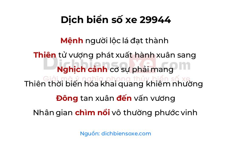 Dịch thơ biển số 29944