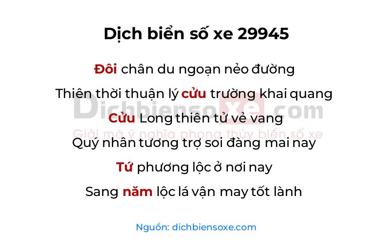 Dịch thơ biển số 29945