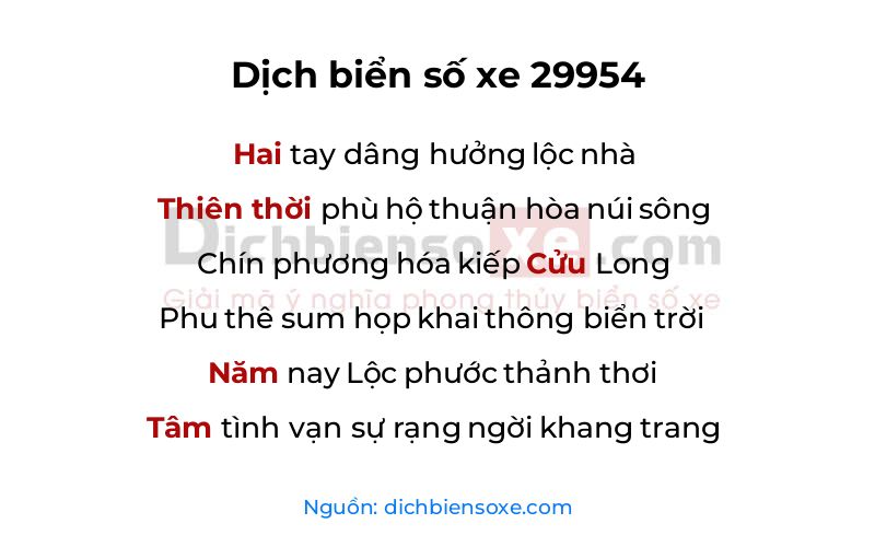 Dịch thơ biển số 29954