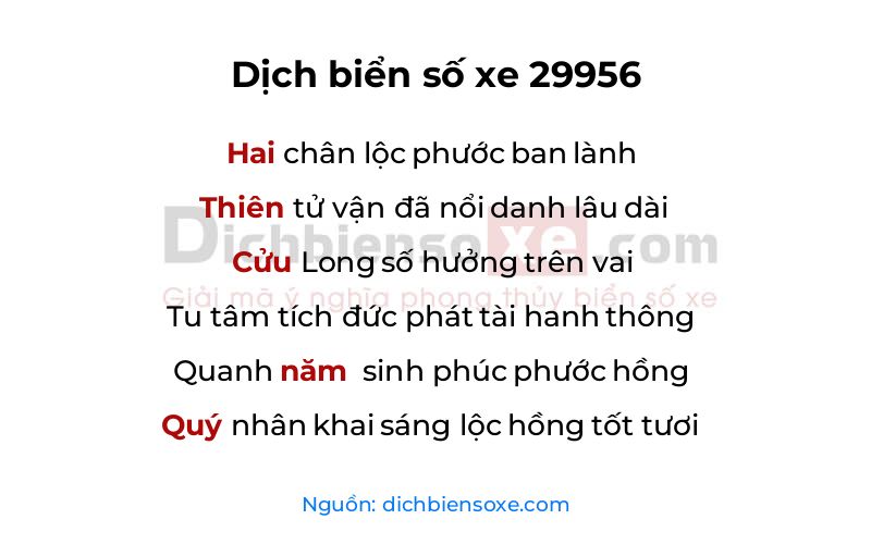Dịch thơ biển số 29956