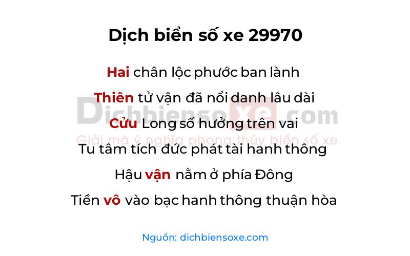 Dịch thơ biển số 29970