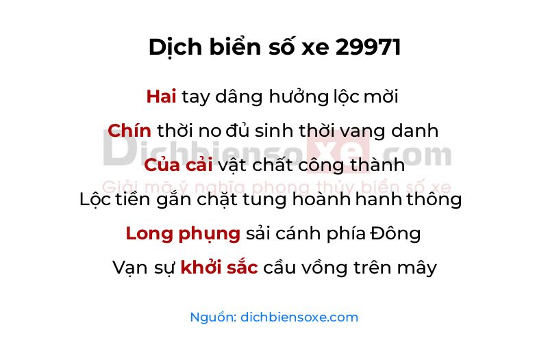 Dịch thơ biển số 29971