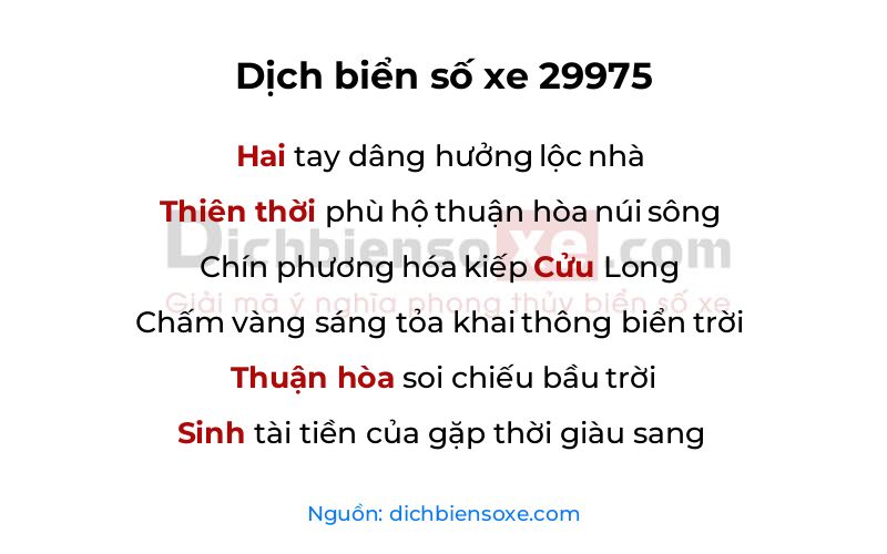 Dịch thơ biển số 29975