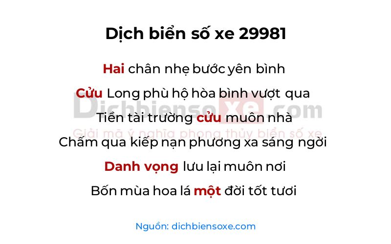 Dịch thơ biển số 29981