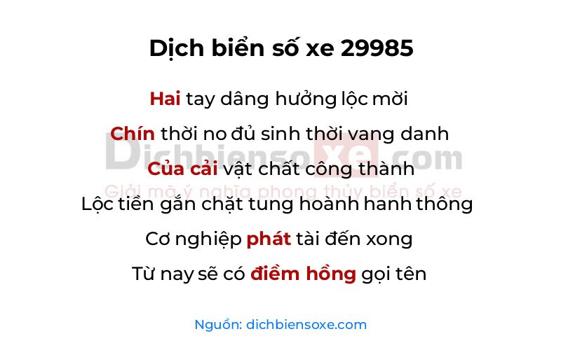 Dịch thơ biển số 29985
