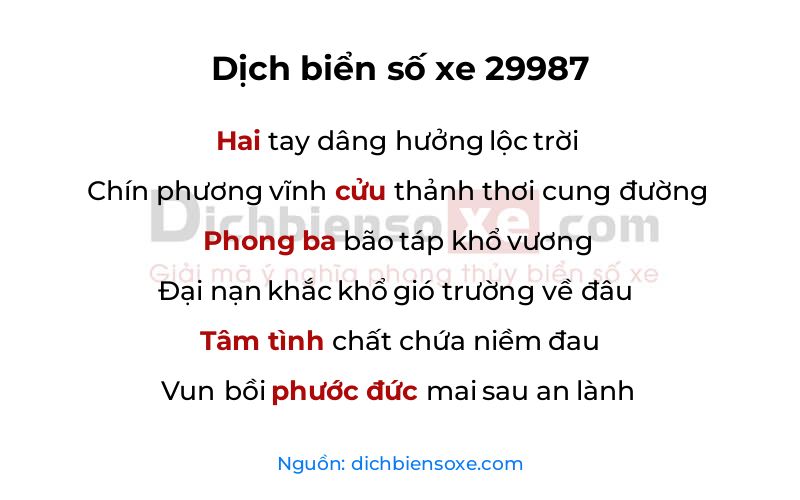 Dịch thơ biển số 29987