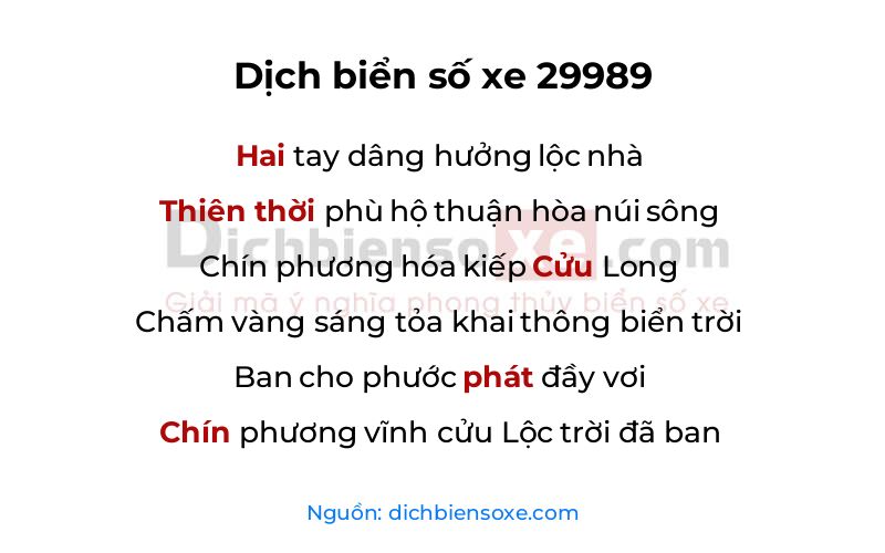 Dịch thơ biển số 29989