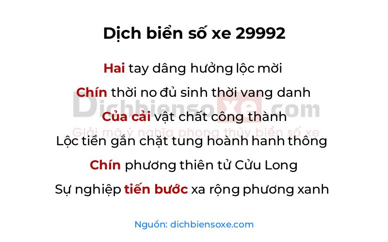 Dịch thơ biển số 29992