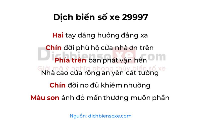 Dịch thơ biển số 29997
