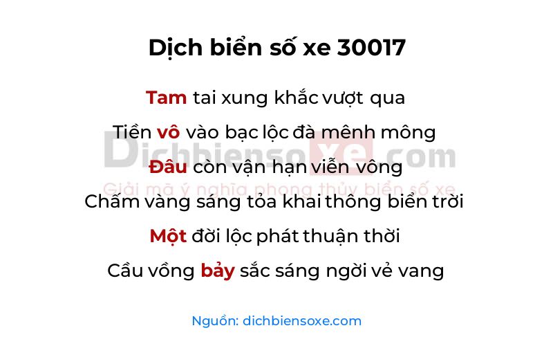 Dịch thơ biển số 30017