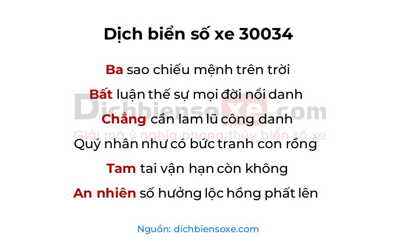 Dịch thơ biển số 30034